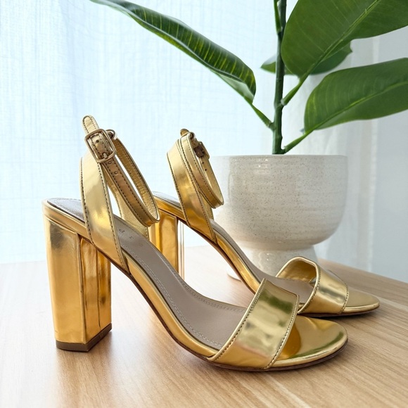 Sandro metallic gold leather Adrianne block heel sandals - size 6 (36) - Picture 3 of 6